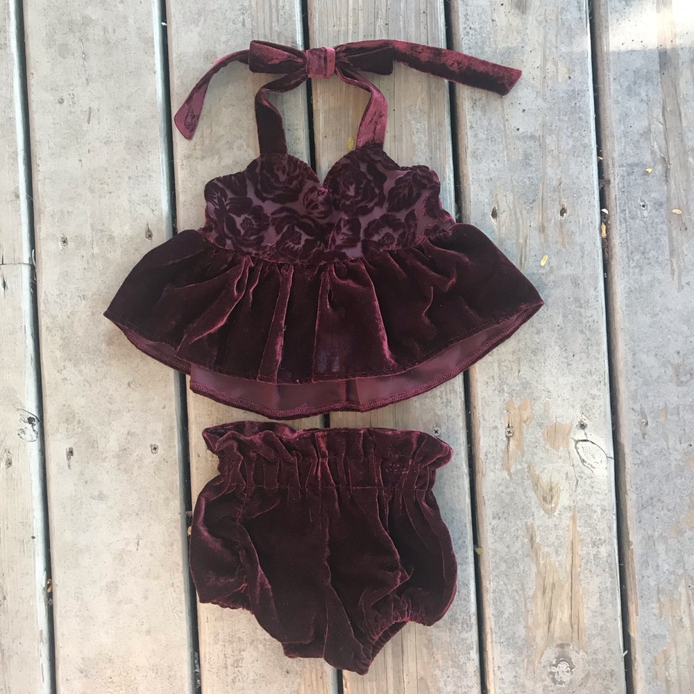 NWOT Burgundy Velvet Crop Top Playsuit